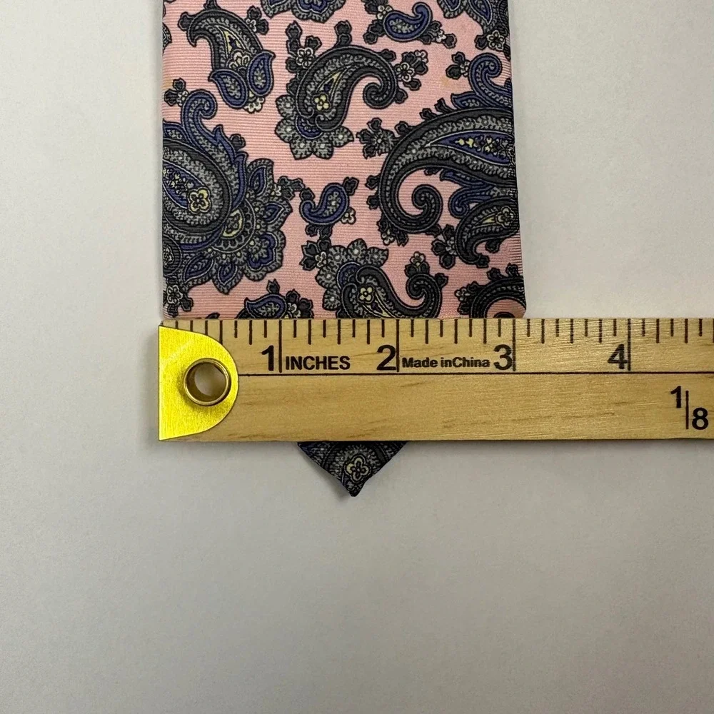 Christian Dior Mens Silk Paisley Tie Pink Blue Grey Made in USA Vintage